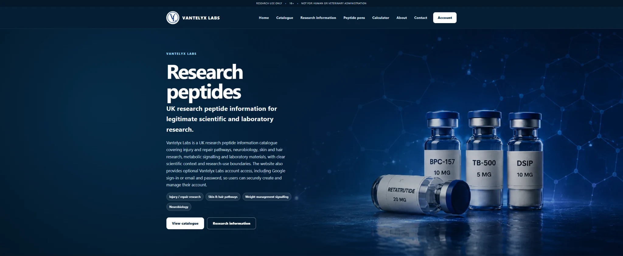 Vantelyx Labs finished homepage with the approved VL identity